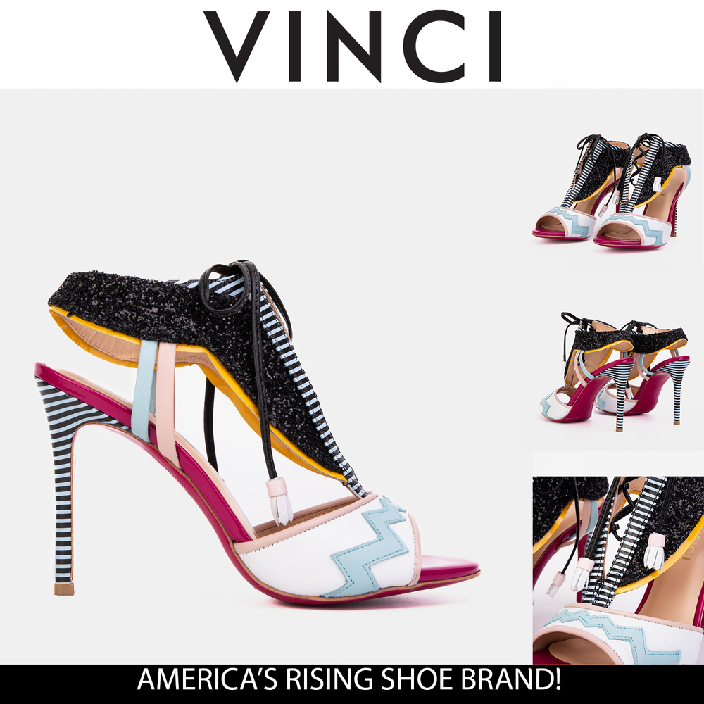 The Santa Amaro White Glitter Leather T-Strap Lace -Up Sandal - Vinci Leather