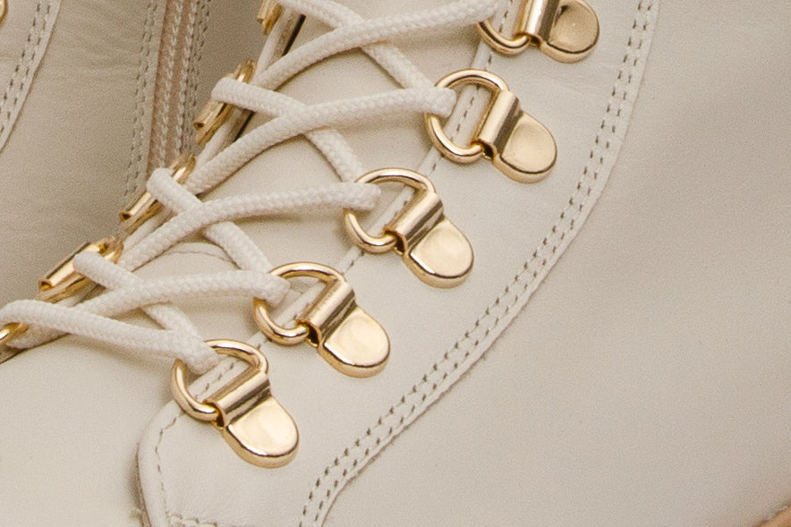 The Istinye Cream Leather Knee High Lace-Up Boot Limited Edition - Vinci Leather