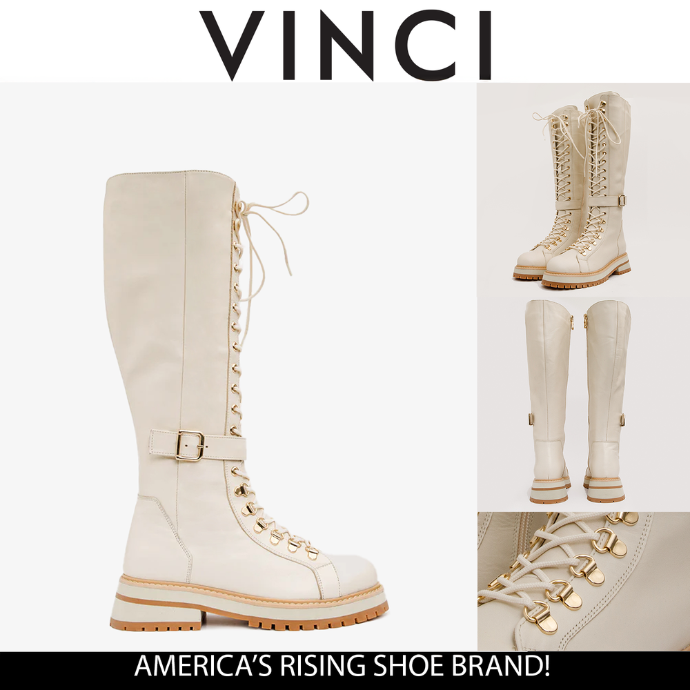 The Istinye Cream Leather Knee High Lace-Up Boot Limited Edition - Vinci Leather