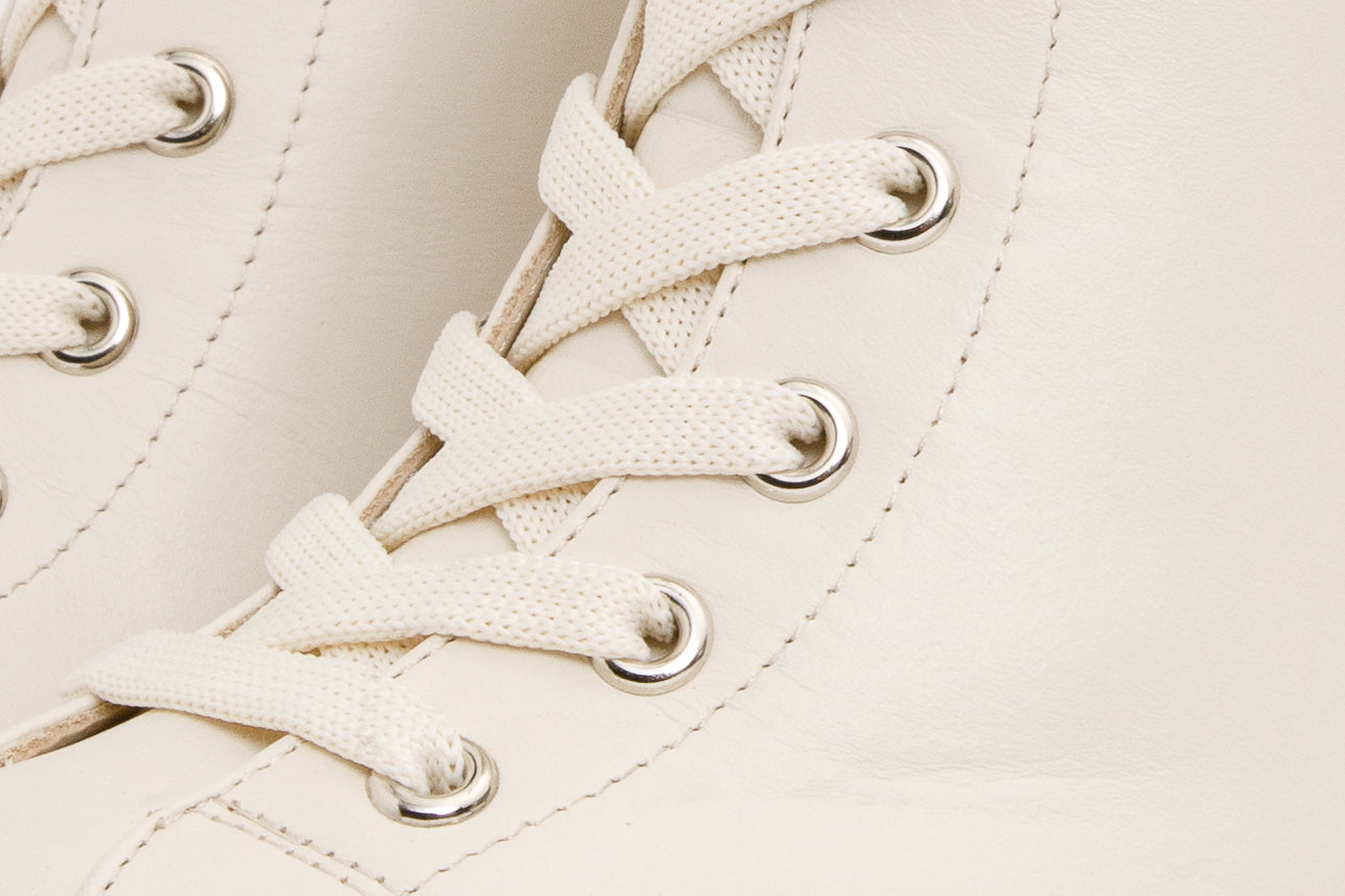The Estrada Cream Leather Lace-Up Platform Heel Mid Calf Boot - Vinci Leather