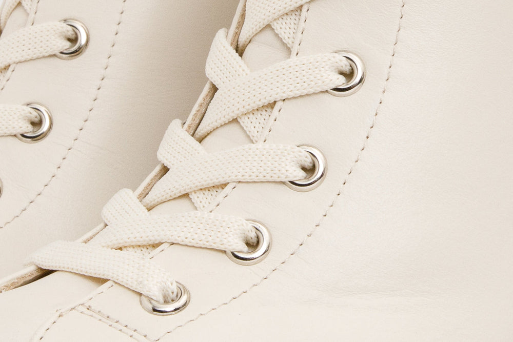 The Estrada Cream Leather Lace-Up Platform Heel Mid Calf Boot - Vinci Leather