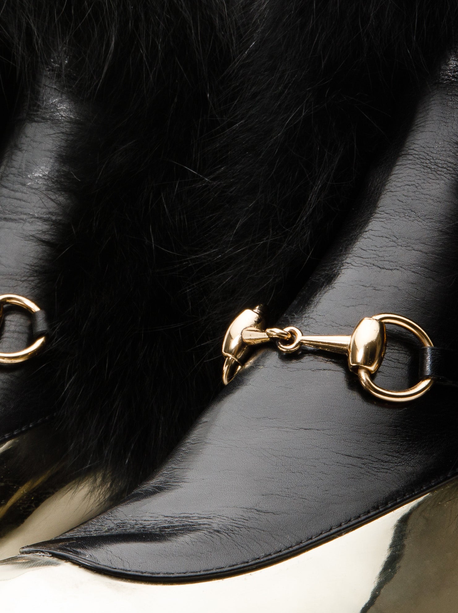 The Izmir Black Gold Leather Natural Fox Fur Mid Calf Boot - Vinci Leather