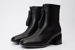 The Tackle Black Leather Block Heel Boot - Vinci Leather