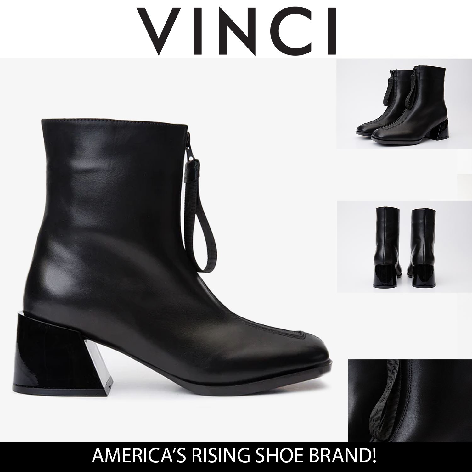 The Tackle Black Leather Block Heel Boot - Vinci Leather