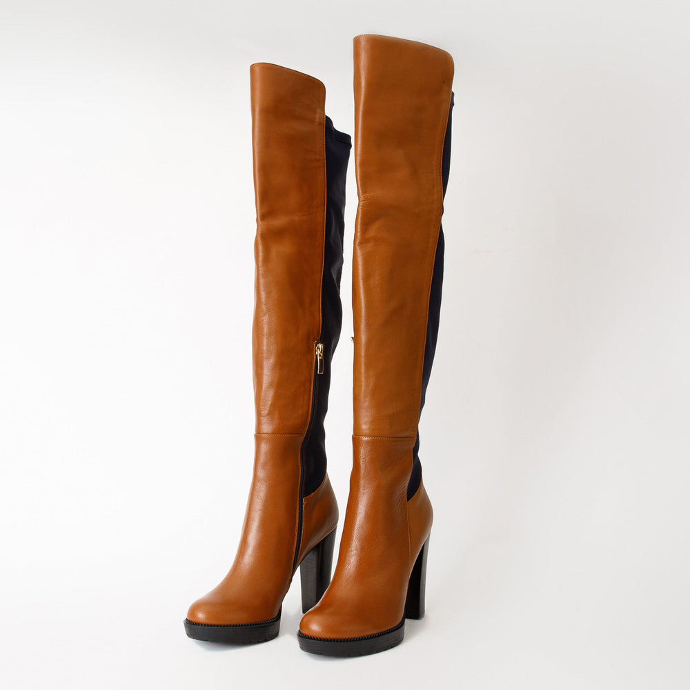 The Sao Paulo Tan Leather Knee High Platform Heel Boot - Vinci Leather
