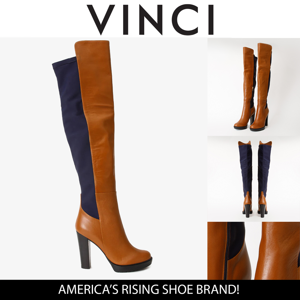The Sao Paulo Tan Leather Knee High Platform Heel Boot - Vinci Leather