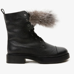 The Kajapati Black Leather Natural Fur Mid Calf Boot - Vinci Leather