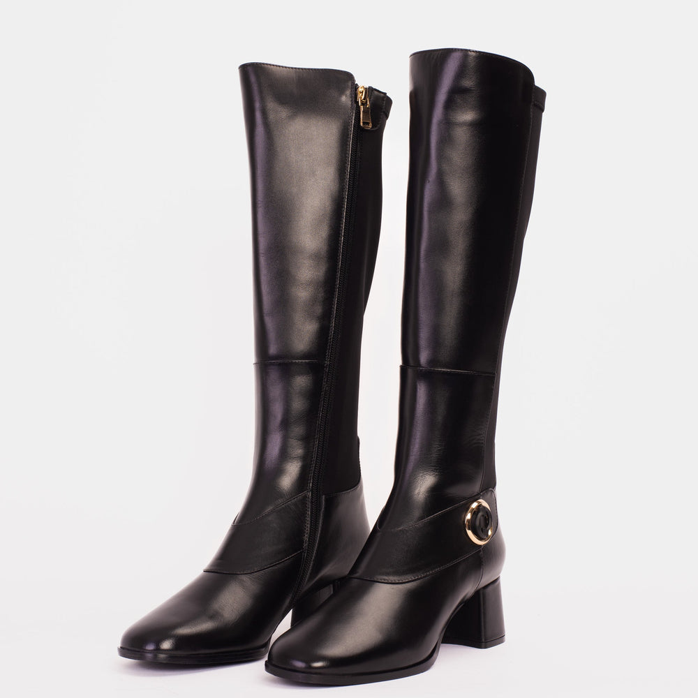 The Windsor Black Leather Knee High Boot - Vinci Leather
