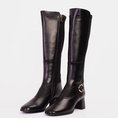 The Windsor Black Leather Knee High Boot - Vinci Leather