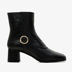 The Windsor Black Leather Block Heel Boot - Vinci Leather