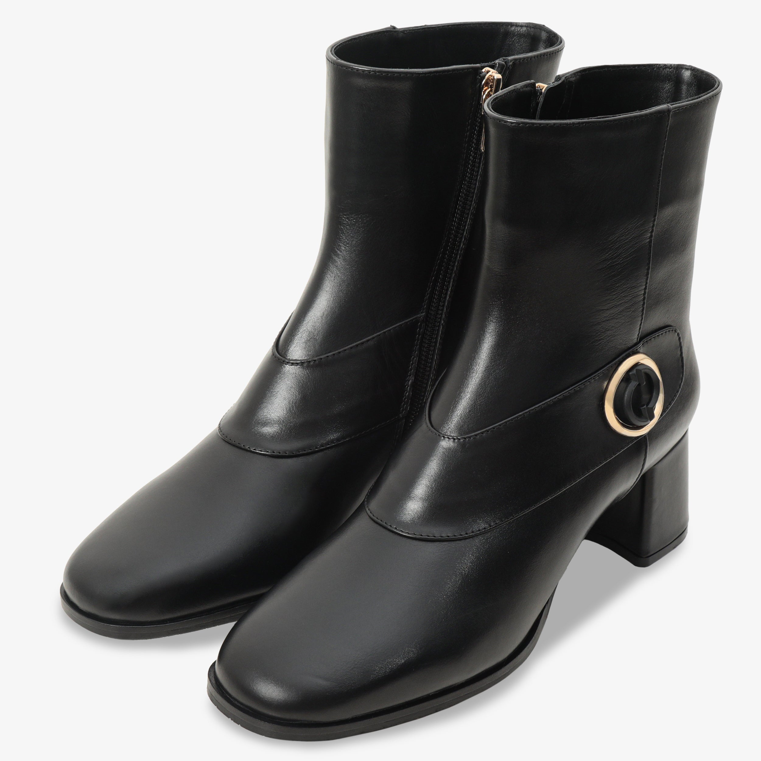The Windsor Black Leather Block Heel Boot - Vinci Leather