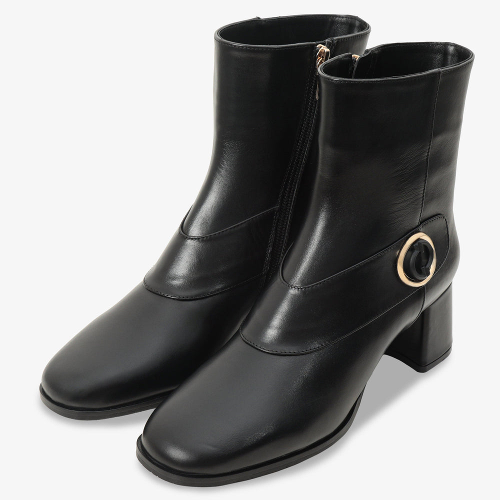 The Windsor Black Leather Block Heel Boot - Vinci Leather