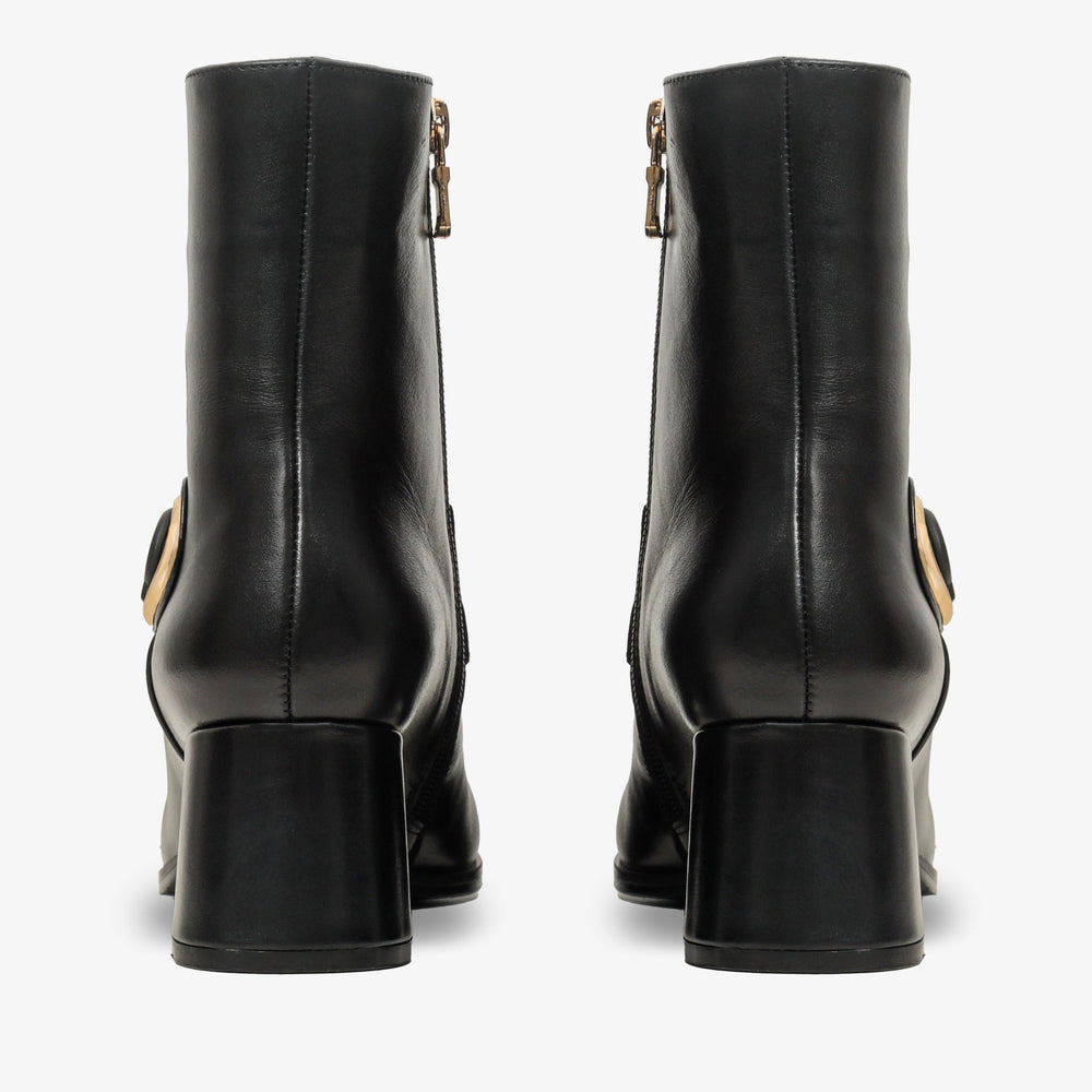 The Windsor Black Leather Block Heel Boot - Vinci Leather