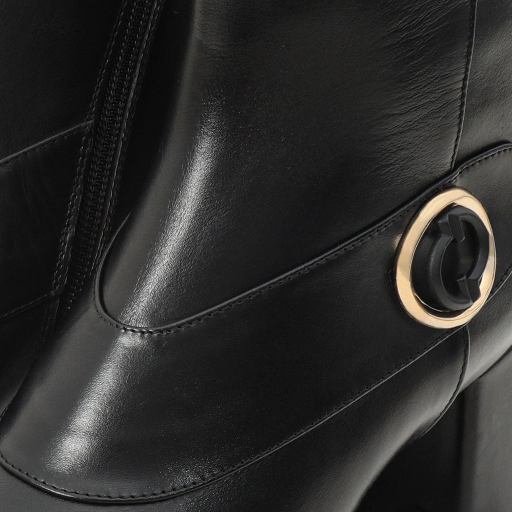 The Windsor Black Leather Block Heel Boot - Vinci Leather