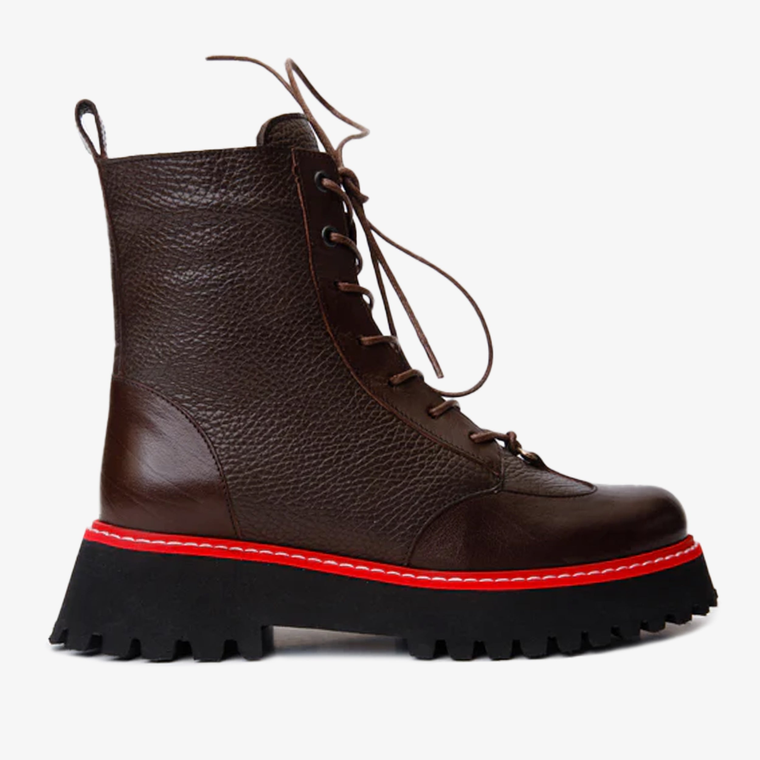 The Yildiz Brown Leather Lace-Up Ankle  Boot With a Side Zipper - Vinci Leather