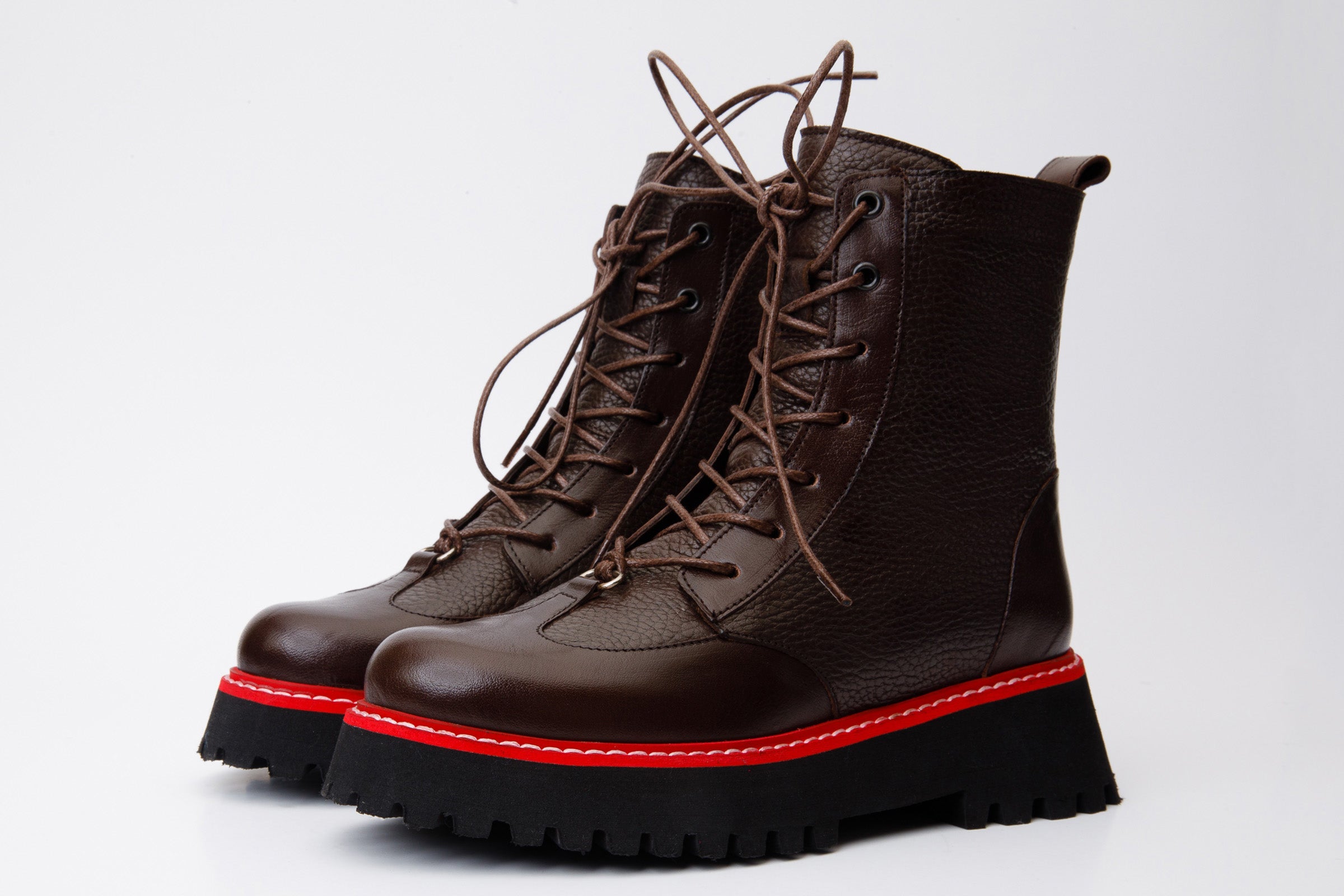 The Yildiz Brown Leather Lace-Up Ankle  Boot With a Side Zipper - Vinci Leather