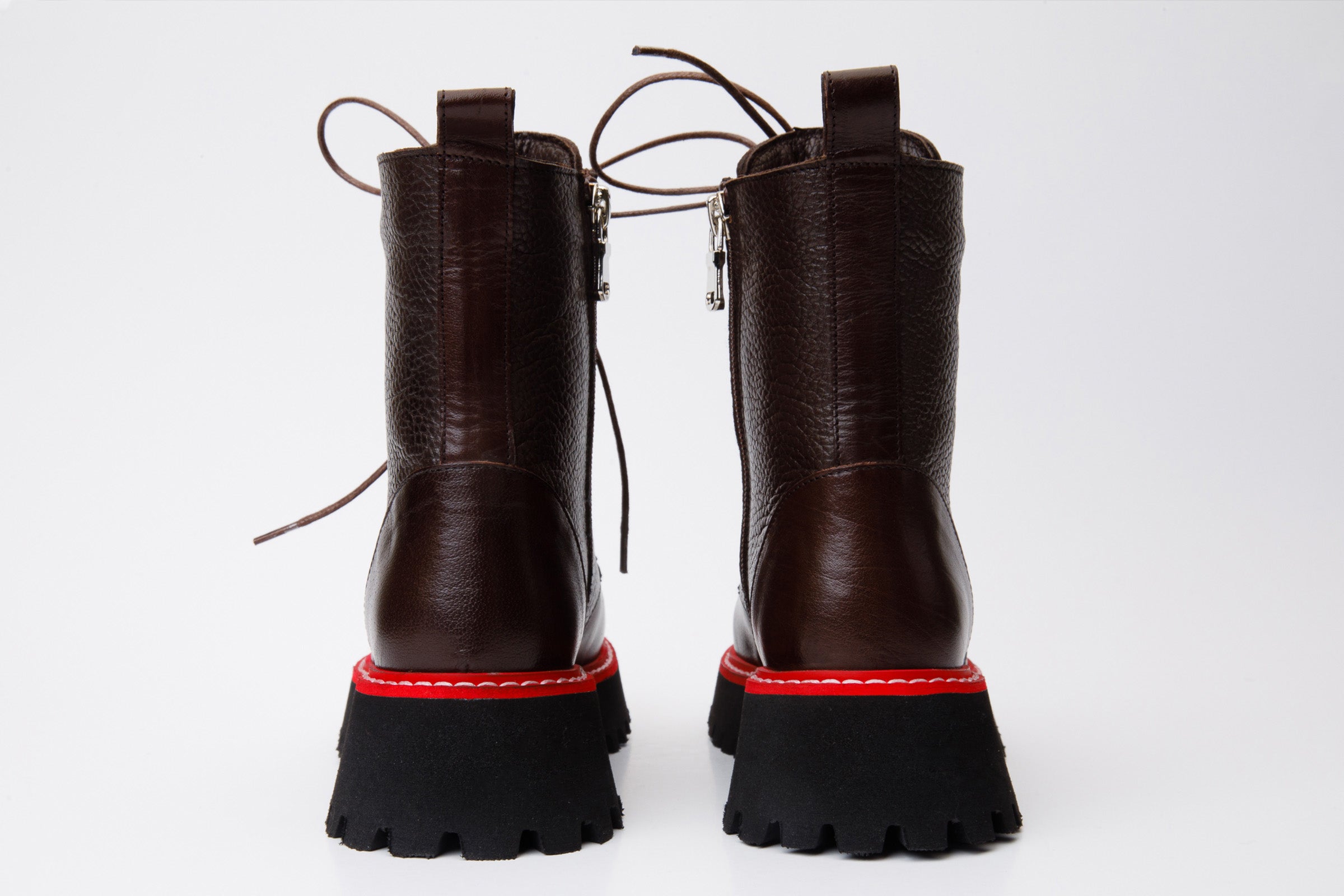 The Yildiz Brown Leather Lace-Up Ankle  Boot With a Side Zipper - Vinci Leather