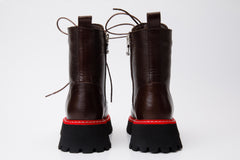 The Yildiz Brown Leather Lace-Up Ankle  Boot With a Side Zipper - Vinci Leather