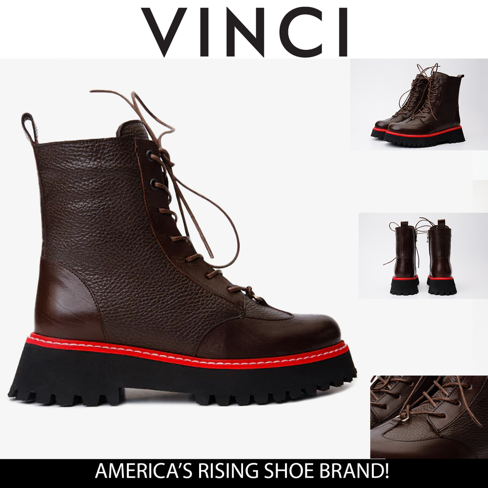 The Yildiz Brown Leather Lace-Up Ankle  Boot With a Side Zipper - Vinci Leather