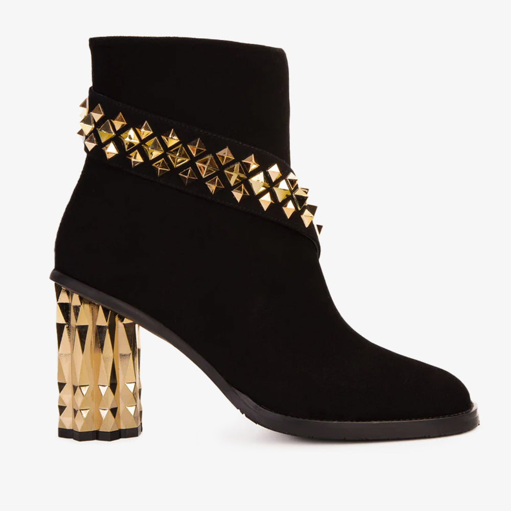 The Metal Black Suede Leather Block Heel Boot - Vinci Leather