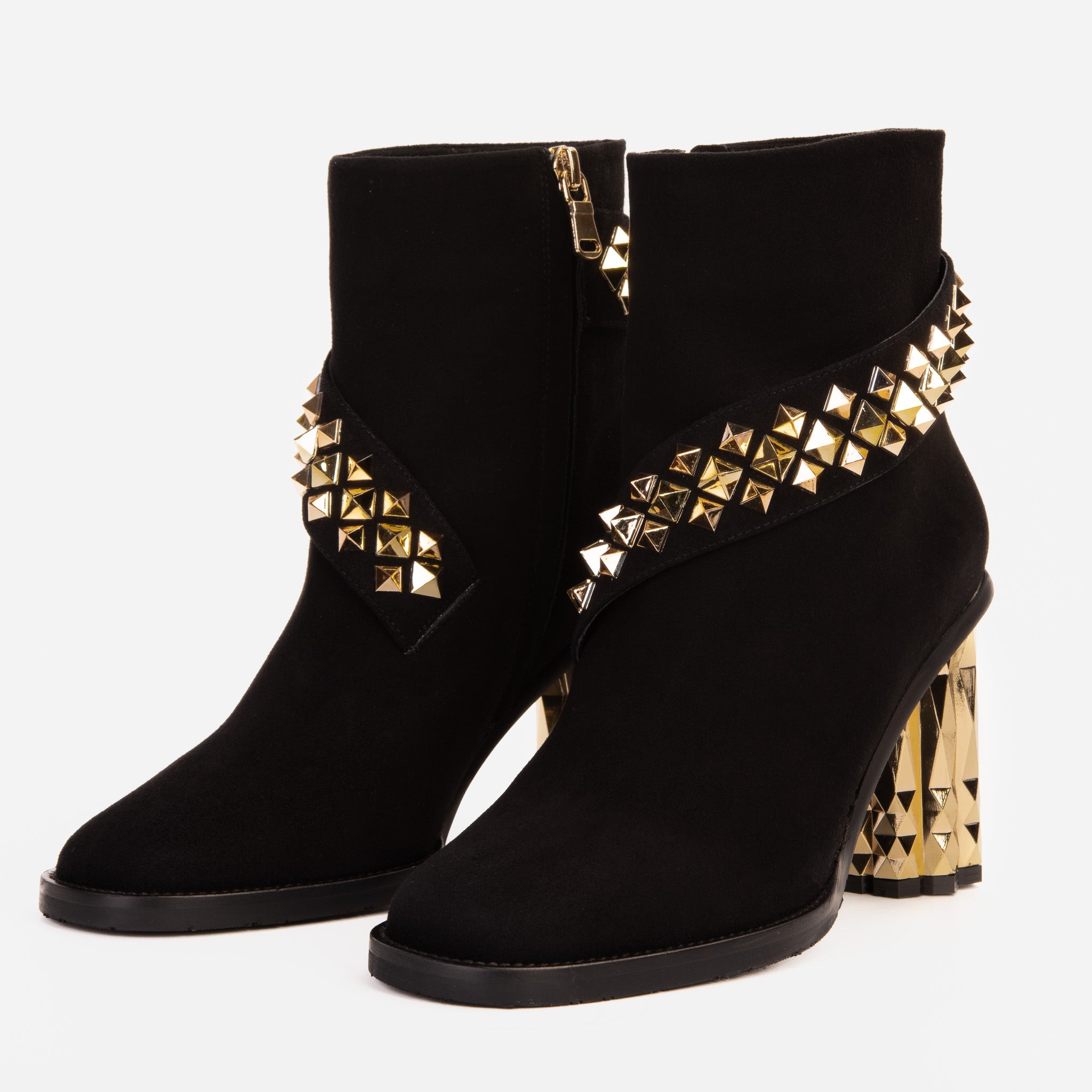 The Metal Black Suede Leather Block Heel Boot - Vinci Leather