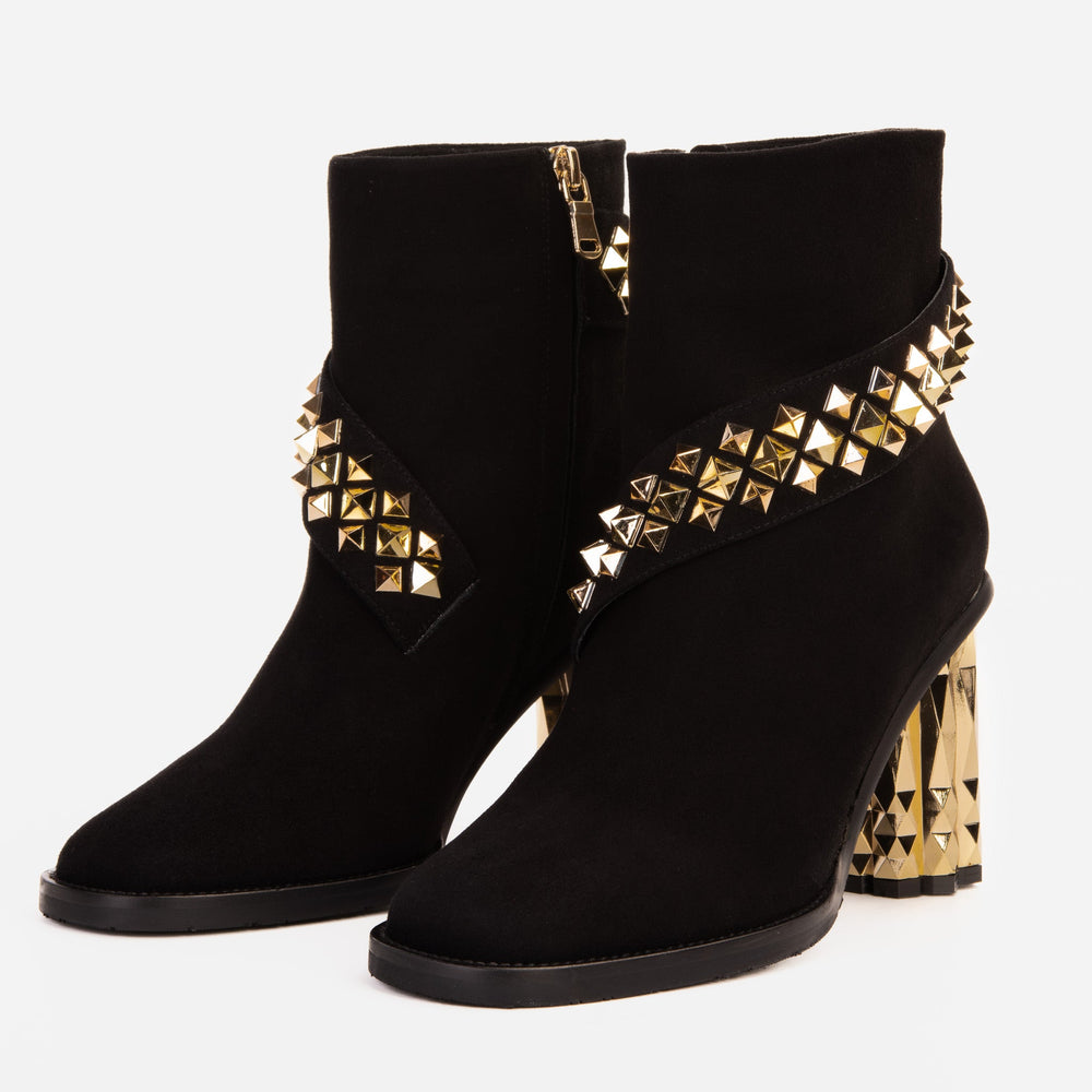 The Metal Black Suede Leather Block Heel Boot - Vinci Leather