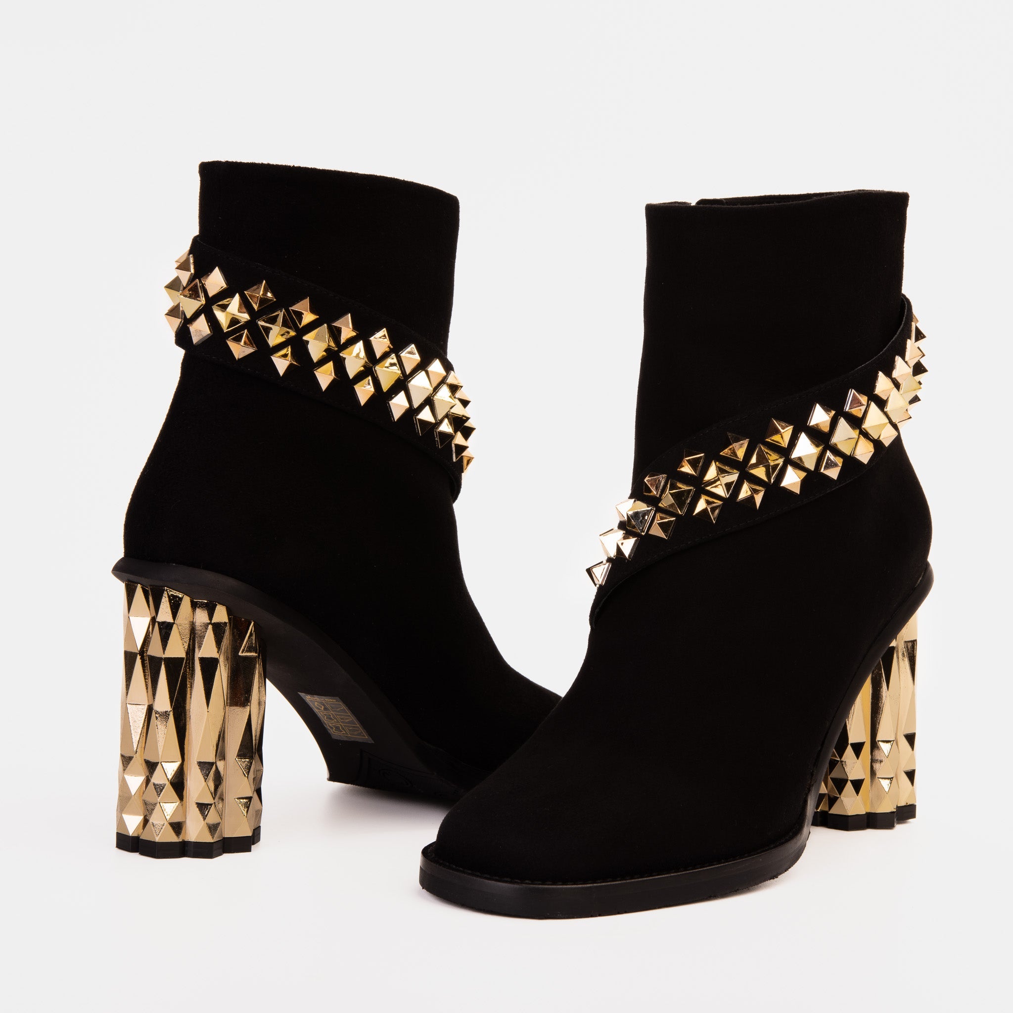 The Metal Black Suede Leather Block Heel Boot - Vinci Leather