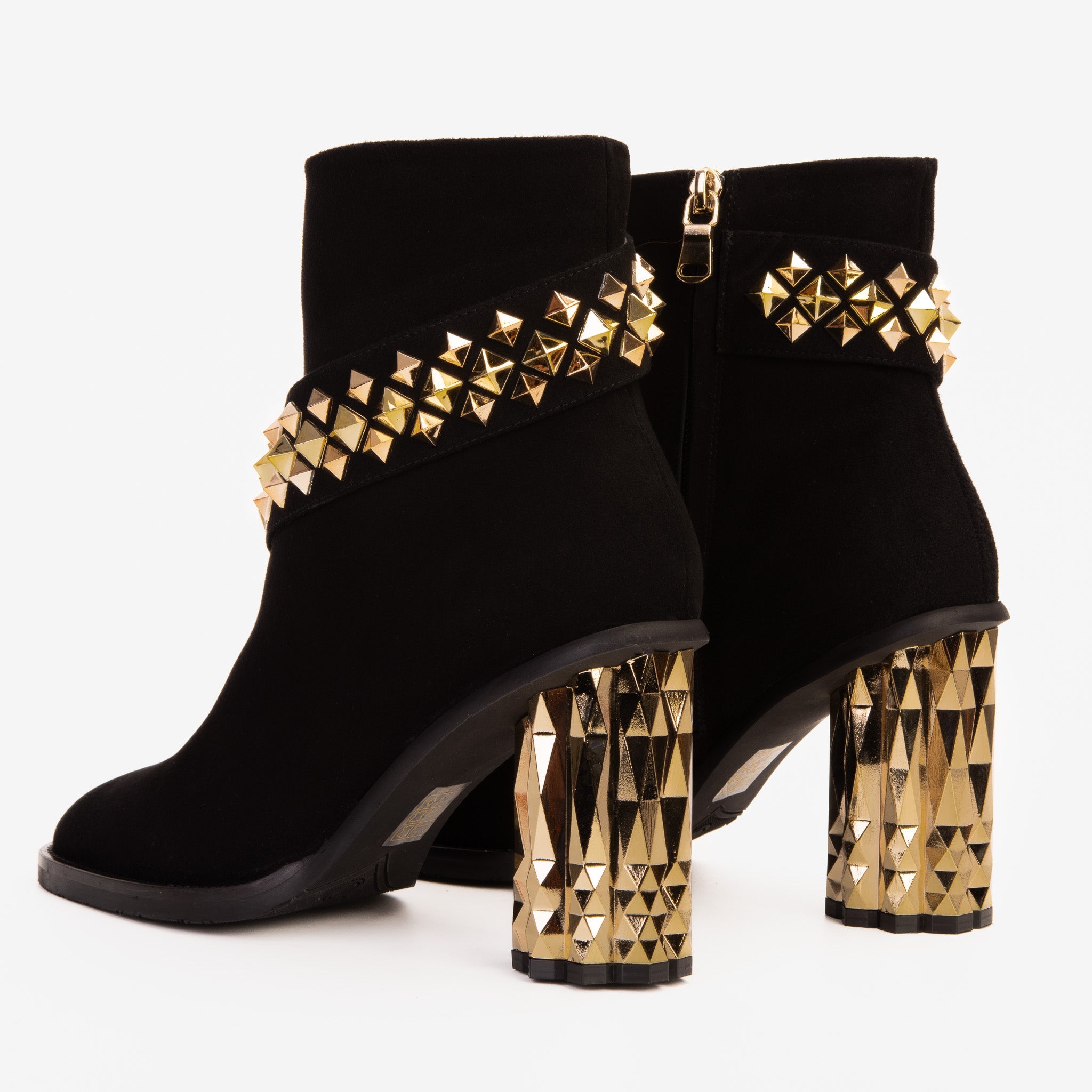 The Metal Black Suede Leather Block Heel Boot - Vinci Leather