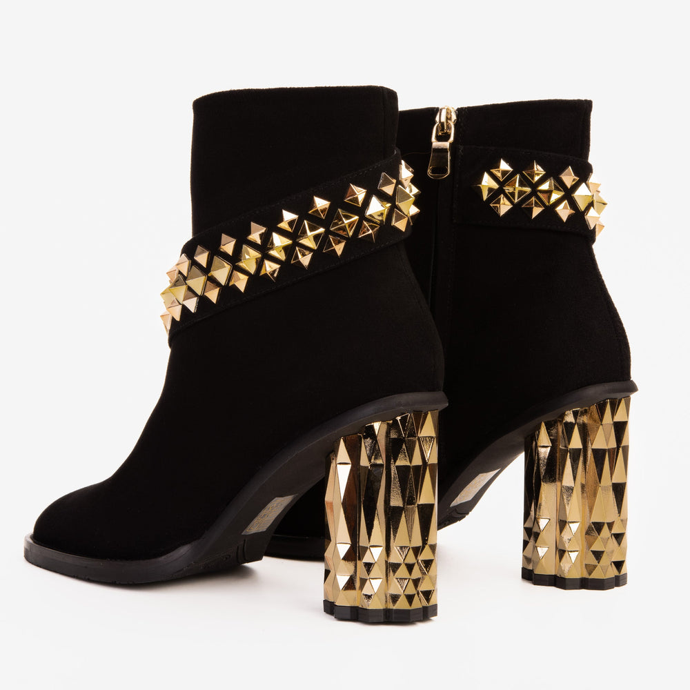 The Metal Black Suede Leather Block Heel Boot - Vinci Leather