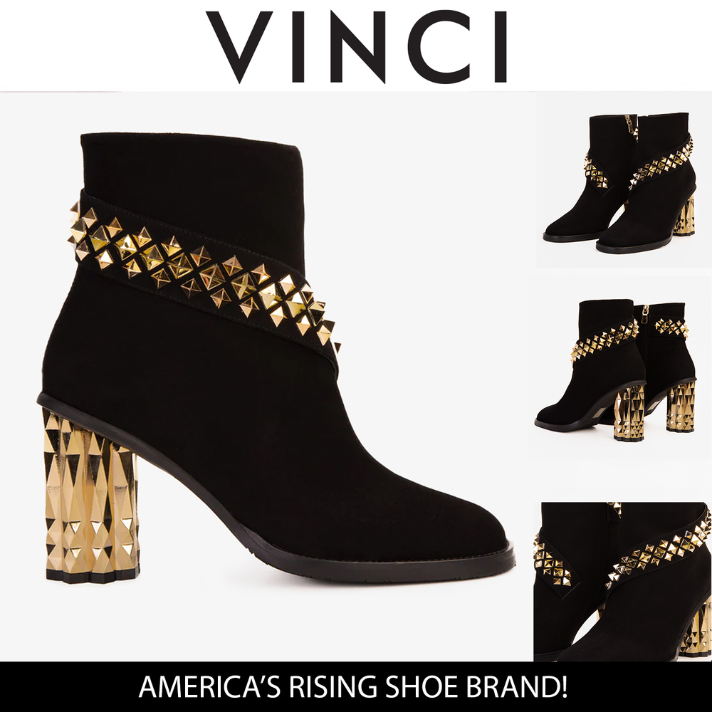 The Metal Black Suede Leather Block Heel Boot - Vinci Leather