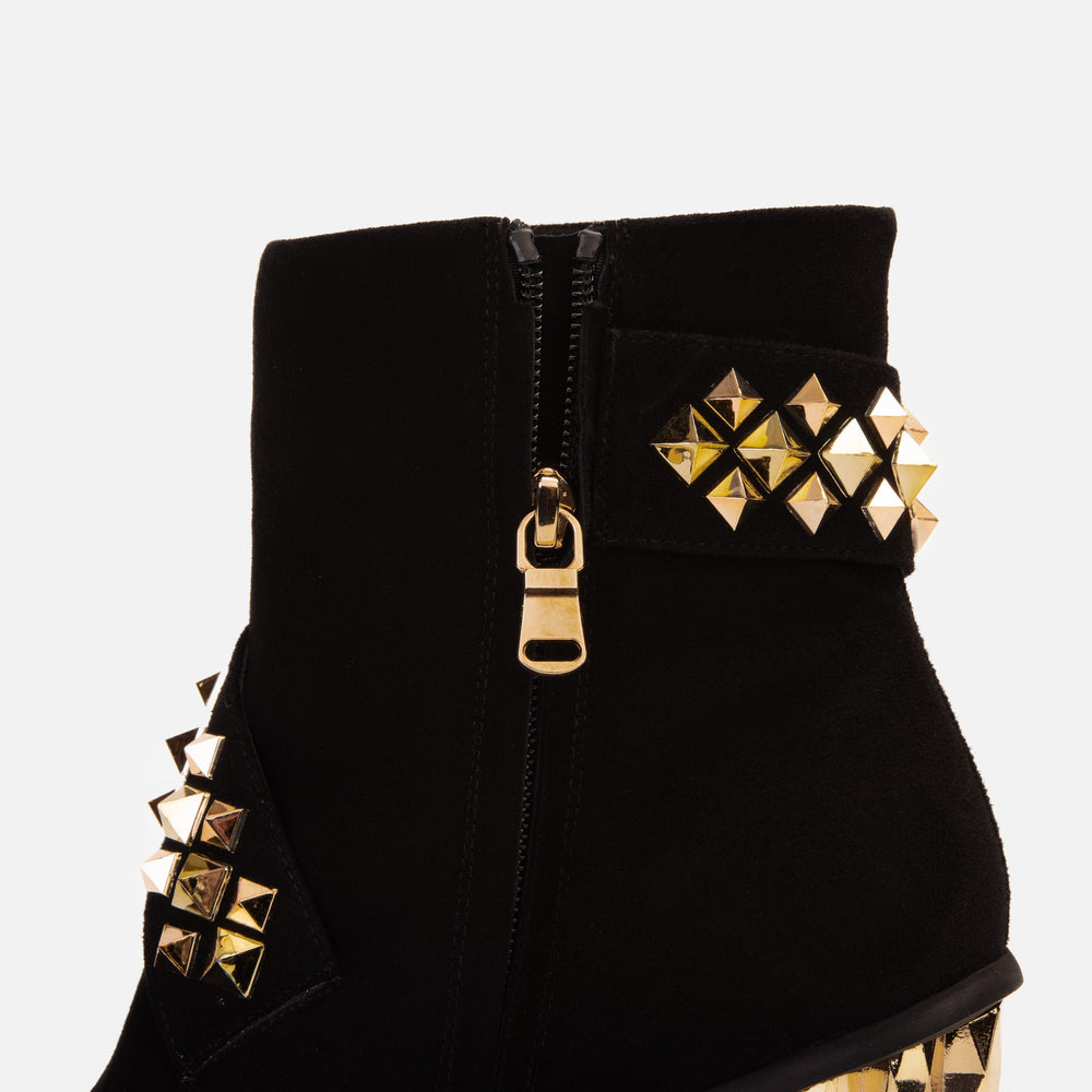 The Metal Black Suede Leather Block Heel Boot - Vinci Leather