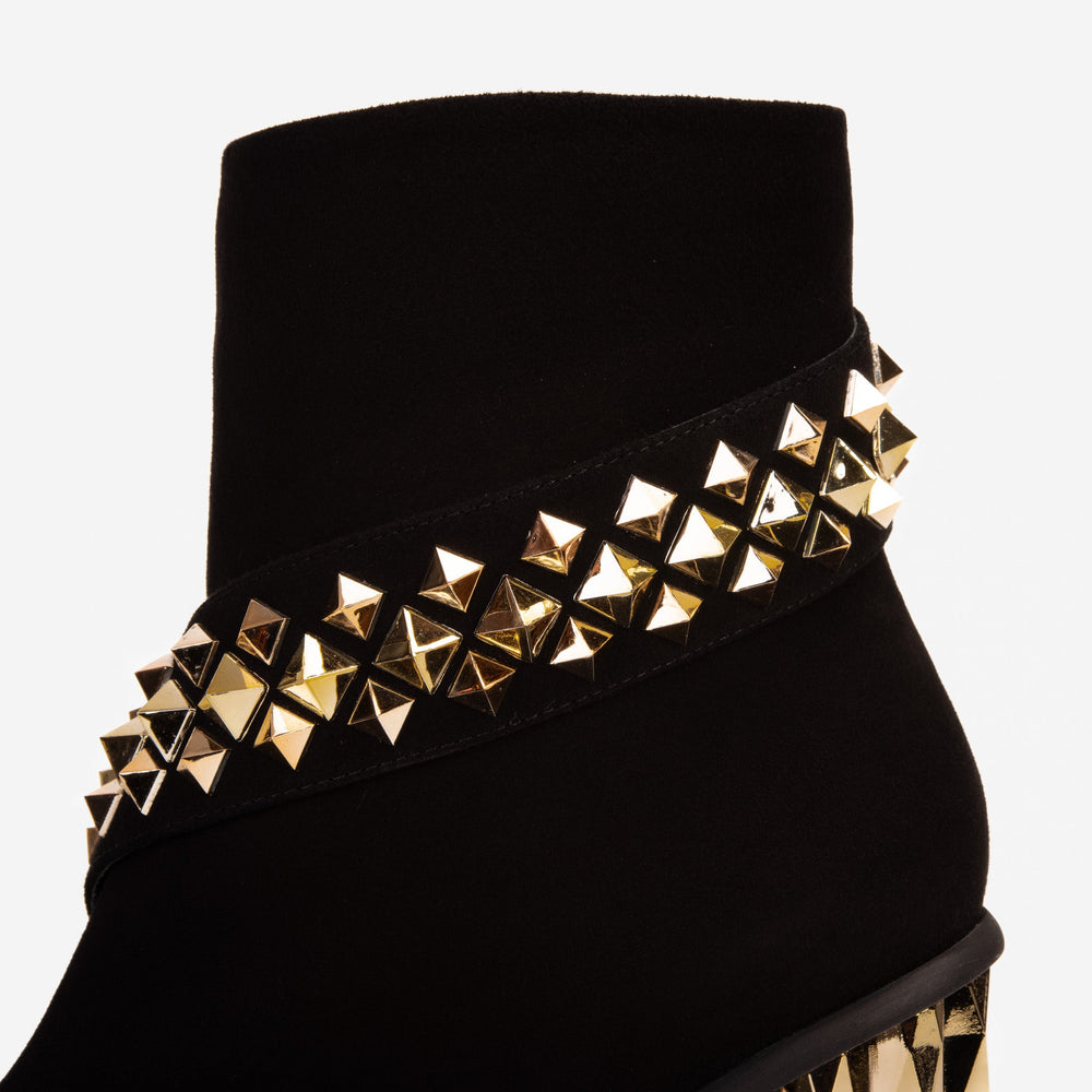 The Metal Black Suede Leather Block Heel Boot - Vinci Leather