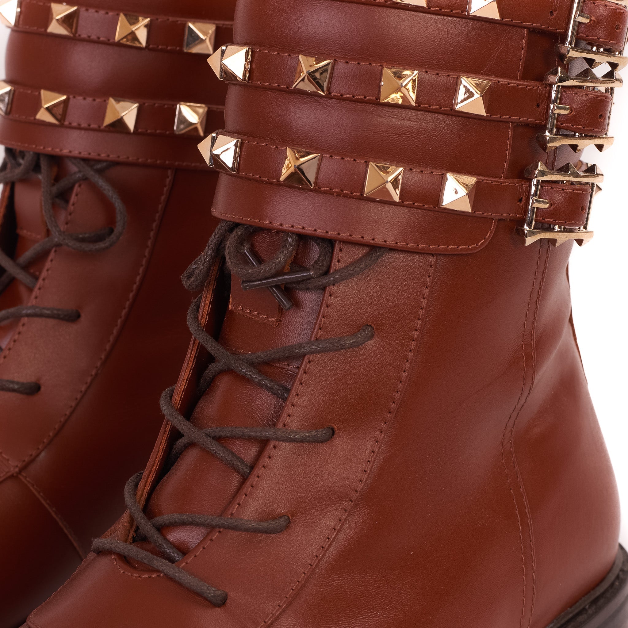 The Doncaster Brown Leather Lace-Up Mid Calf Boot With a Side Zipper - Vinci Leather