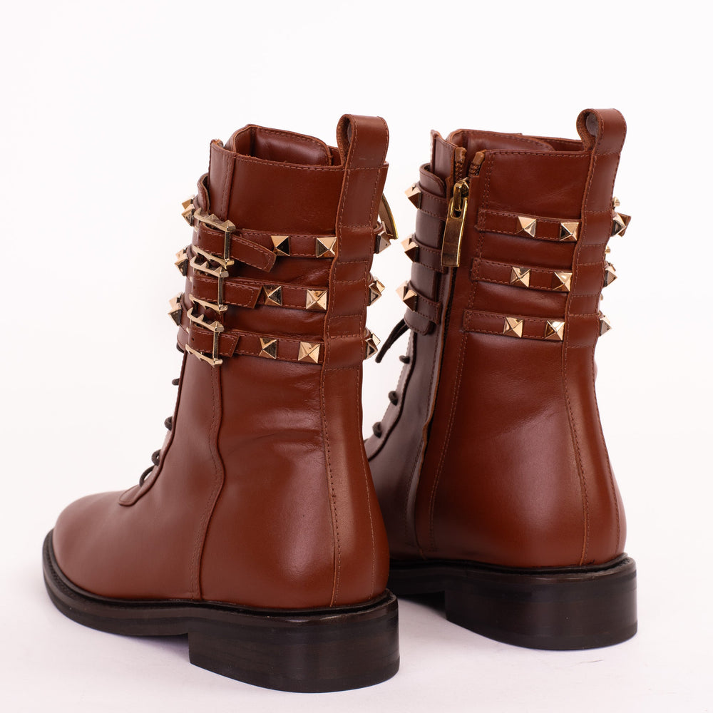 The Doncaster Brown Leather Lace-Up Mid Calf Boot With a Side Zipper - Vinci Leather