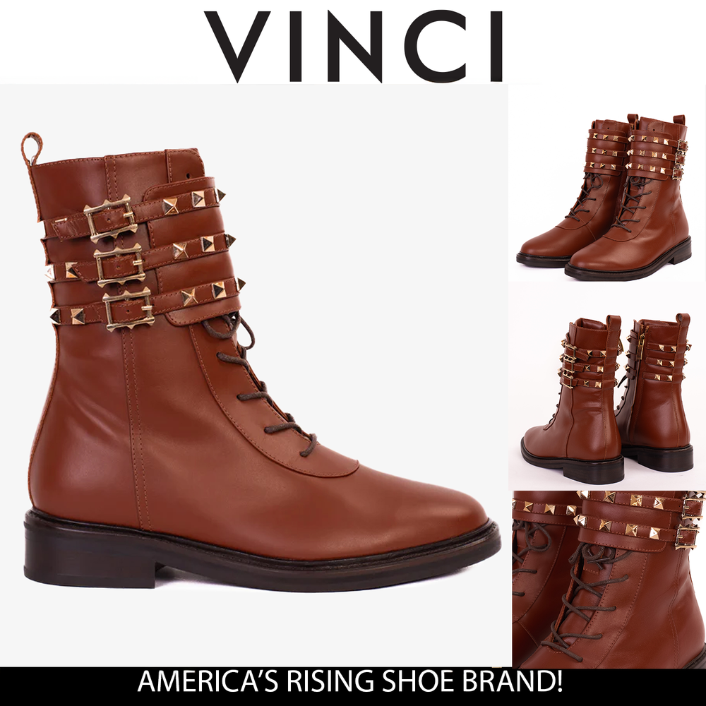 The Doncaster Brown Leather Lace-Up Mid Calf Boot With a Side Zipper - Vinci Leather