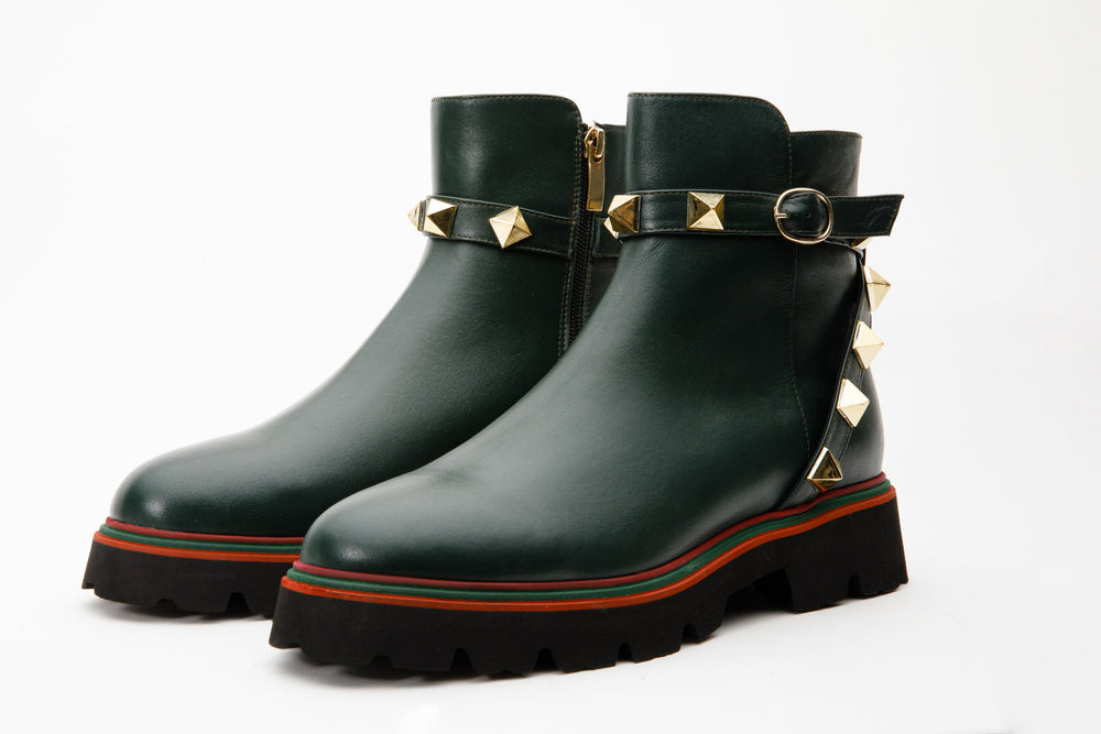 The Prag Green Leather Ankle Booto - Vinci Leather