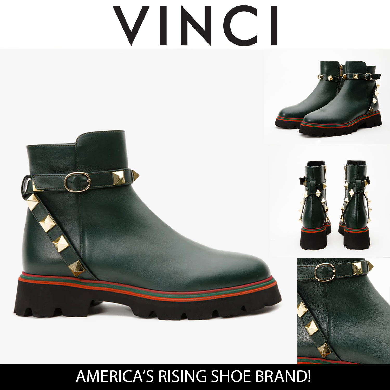 The Prag Green Leather Ankle Booto - Vinci Leather