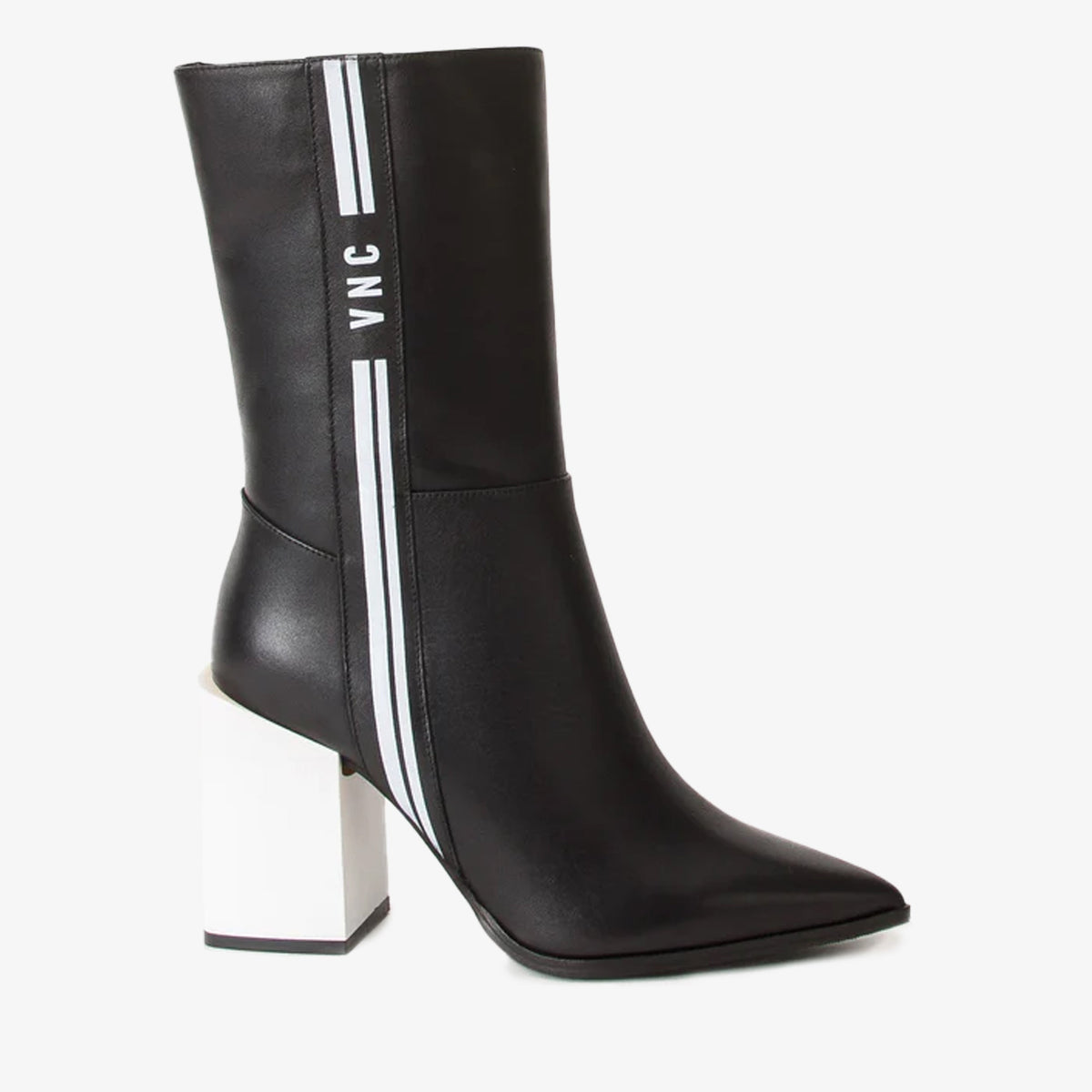 The Loretto Black Leather Block Heel Mid Calf Boot - Vinci Leather