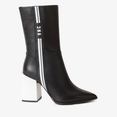 The Loretto Black Leather Block Heel Mid Calf Boot - Vinci Leather