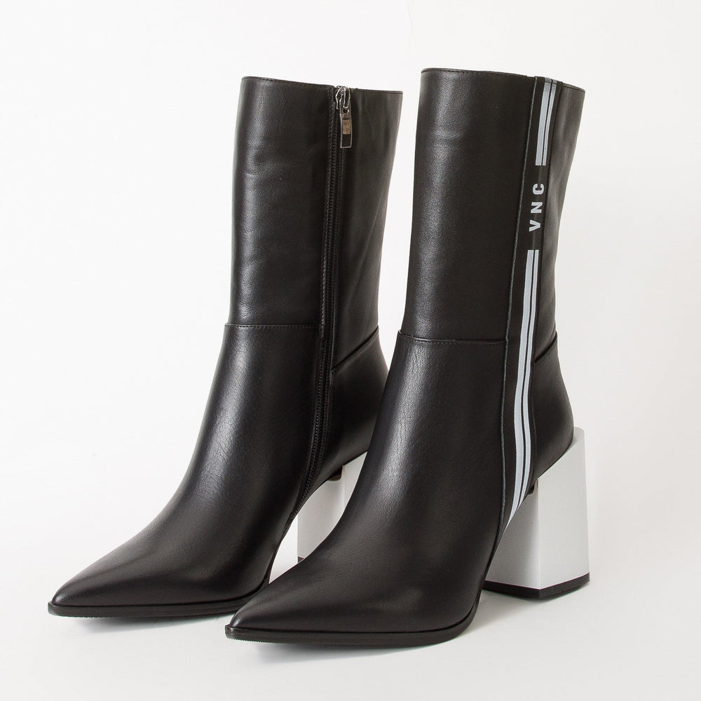 The Loretto Black Leather Block Heel Mid Calf Boot - Vinci Leather