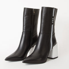 The Loretto Black Leather Block Heel Mid Calf Boot - Vinci Leather