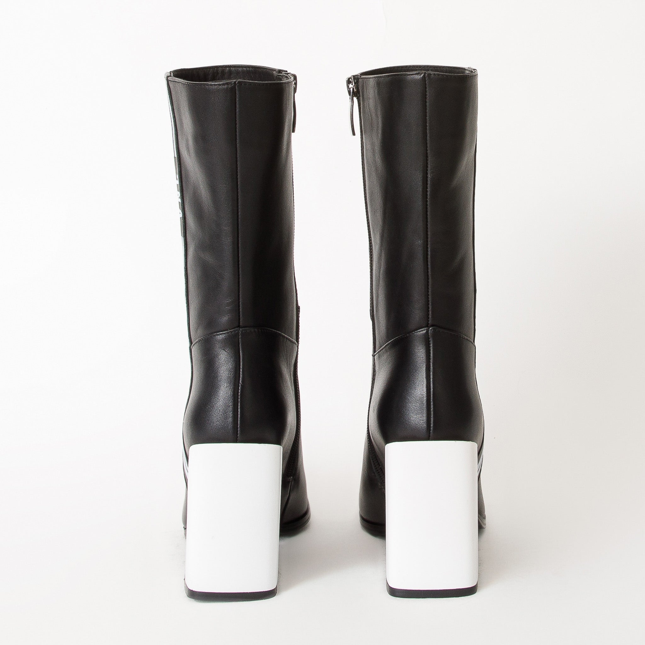 The Loretto Black Leather Block Heel Mid Calf Boot - Vinci Leather