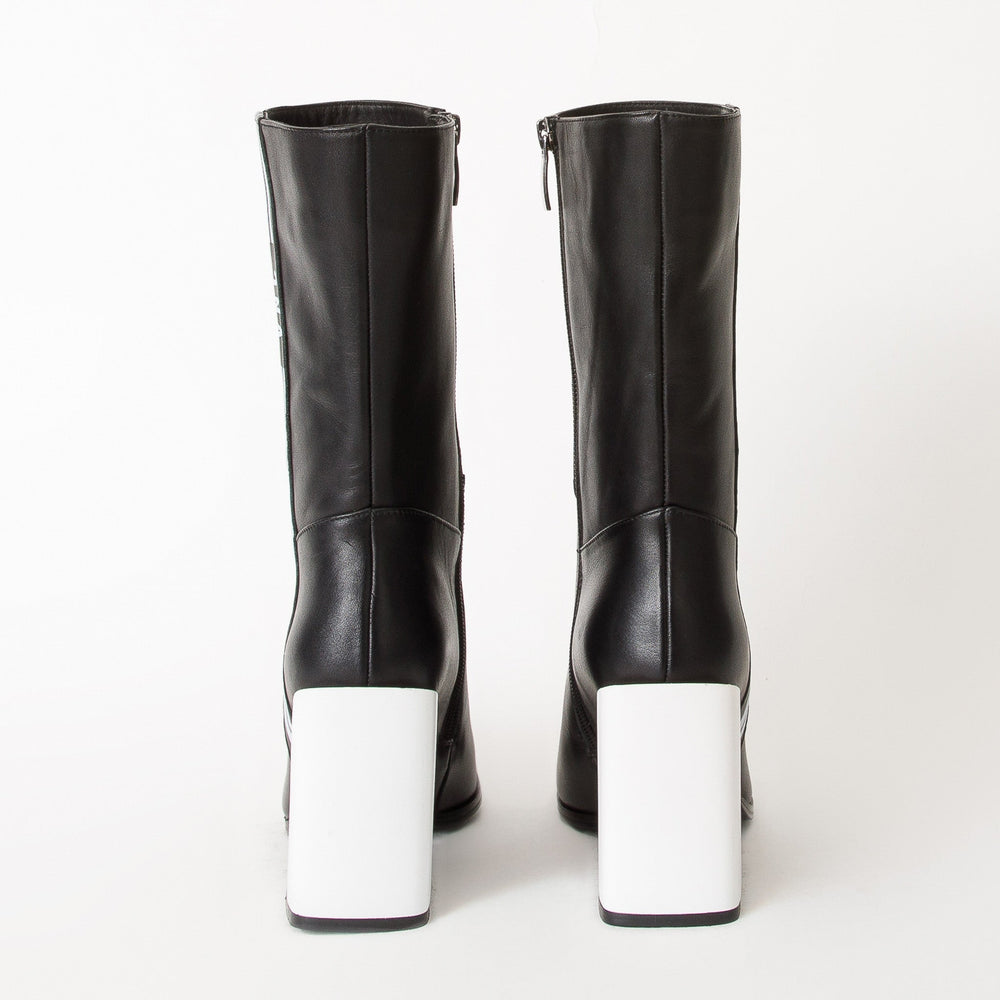 The Loretto Black Leather Block Heel Mid Calf Boot - Vinci Leather
