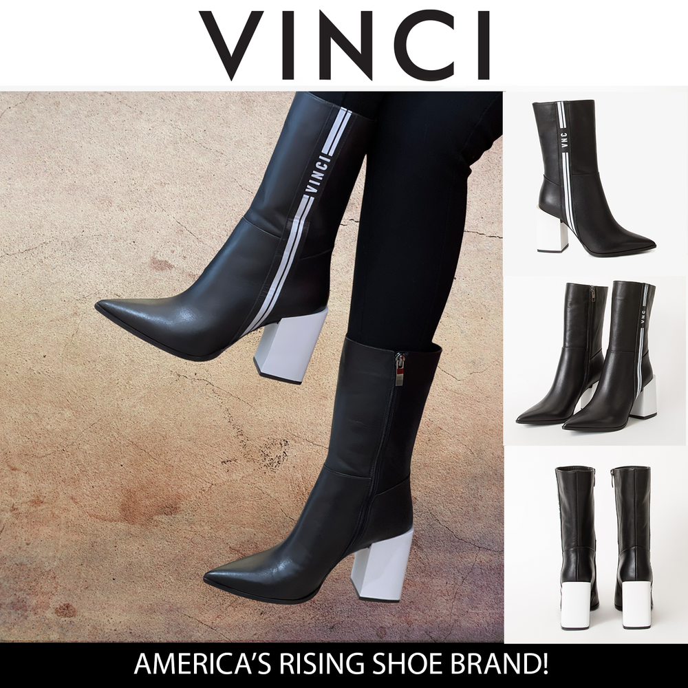 The Loretto Black Leather Block Heel Mid Calf Boot - Vinci Leather