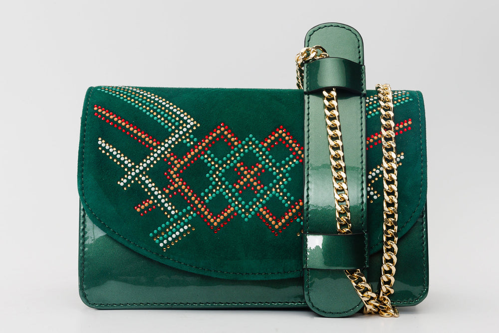 The Palma Green Glitter Leather Handbag - Vinci Leather