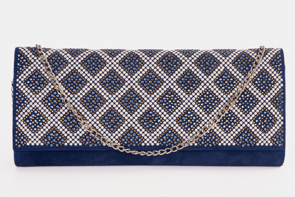 The Nampula Sax Blue Glitter Suede Leather Clutch - Vinci Leather