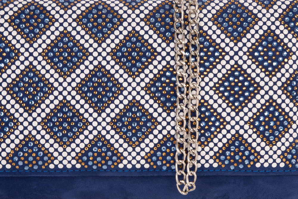 The Nampula Sax Blue Glitter Suede Leather Clutch - Vinci Leather