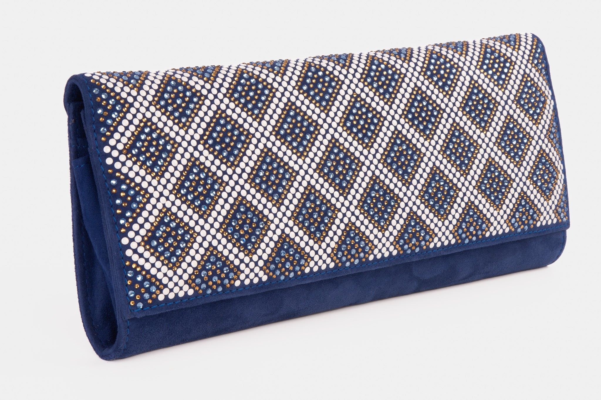The Nampula Sax Blue Glitter Suede Leather Clutch - Vinci Leather