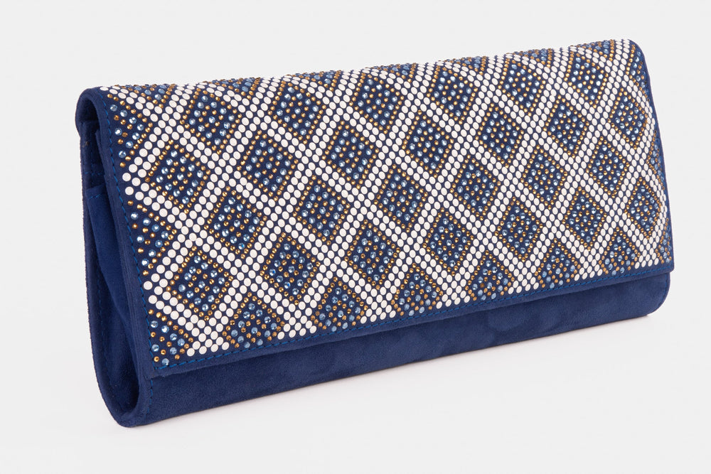 The Nampula Sax Blue Glitter Suede Leather Clutch - Vinci Leather