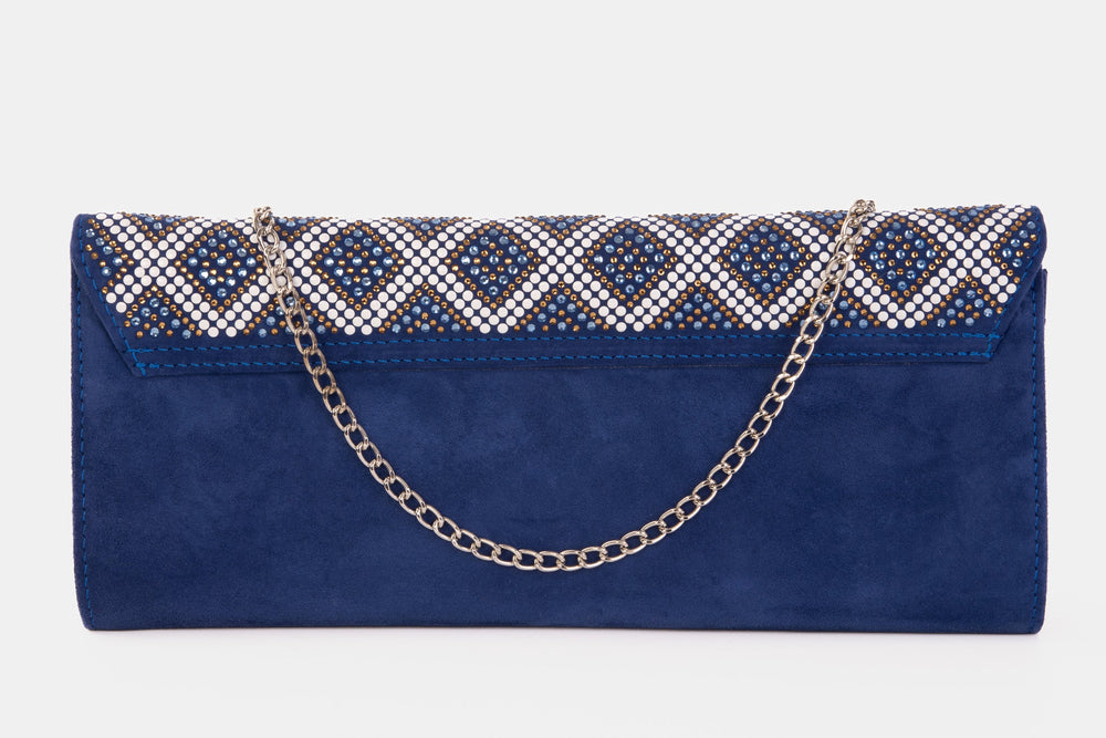 The Nampula Sax Blue Glitter Suede Leather Clutch - Vinci Leather